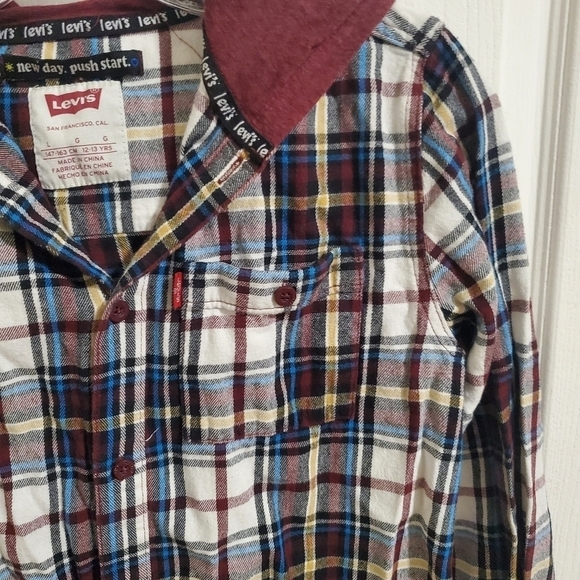 Levi's Big Boys Hooded Plaid Fannel Button Down Shirt Size Large - Picture 3 of 7